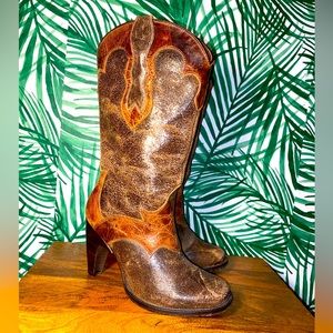Justin Boots Brown Crackled Leather Heeled Cowboy Boots 7 B